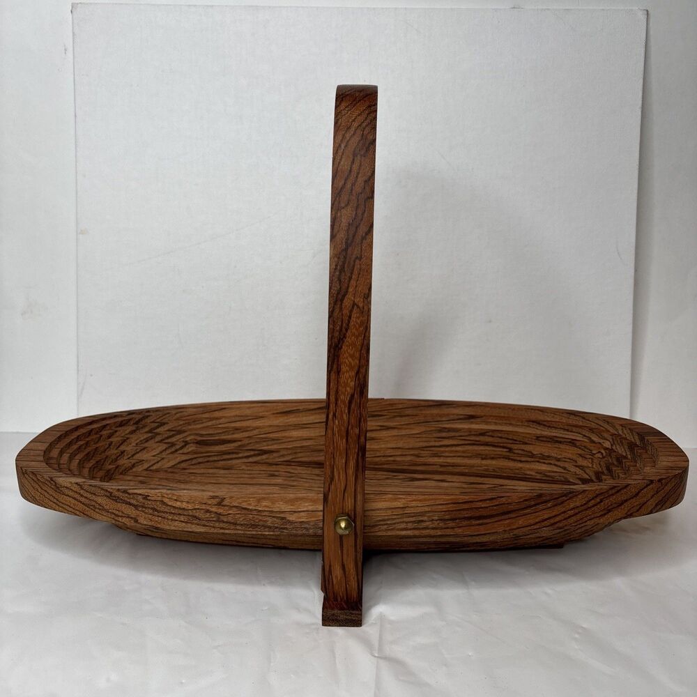 Deep Spring Studio Collapsible Wood Basket Fold Oval Bowl Trivet Signed Vintage